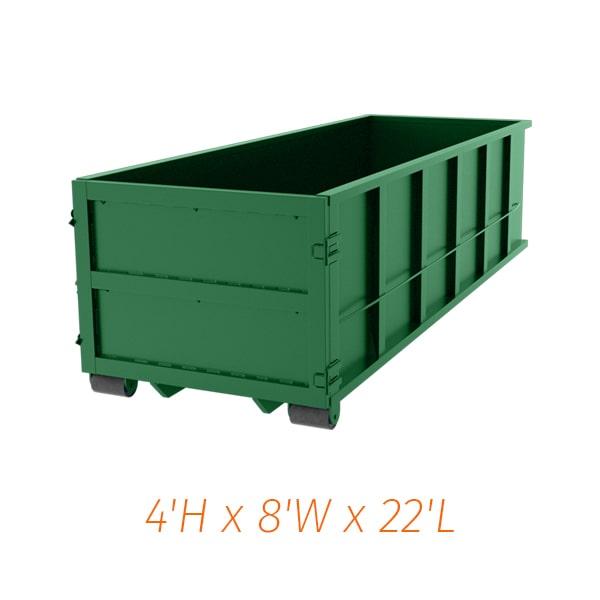 our twenty-yard dumpsters can accommodate a variety of waste and debris, including household junk, construction debris, and yard waste